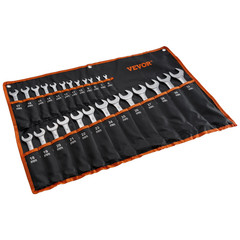 25PC Metric Combination Wrench Set 6–32mm Carbon Steel w/ Roll-Up Pouch