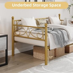 Metal Daybed Frame Twin Size with Headboard Heavy Duty Slats Platform Sofa Bed