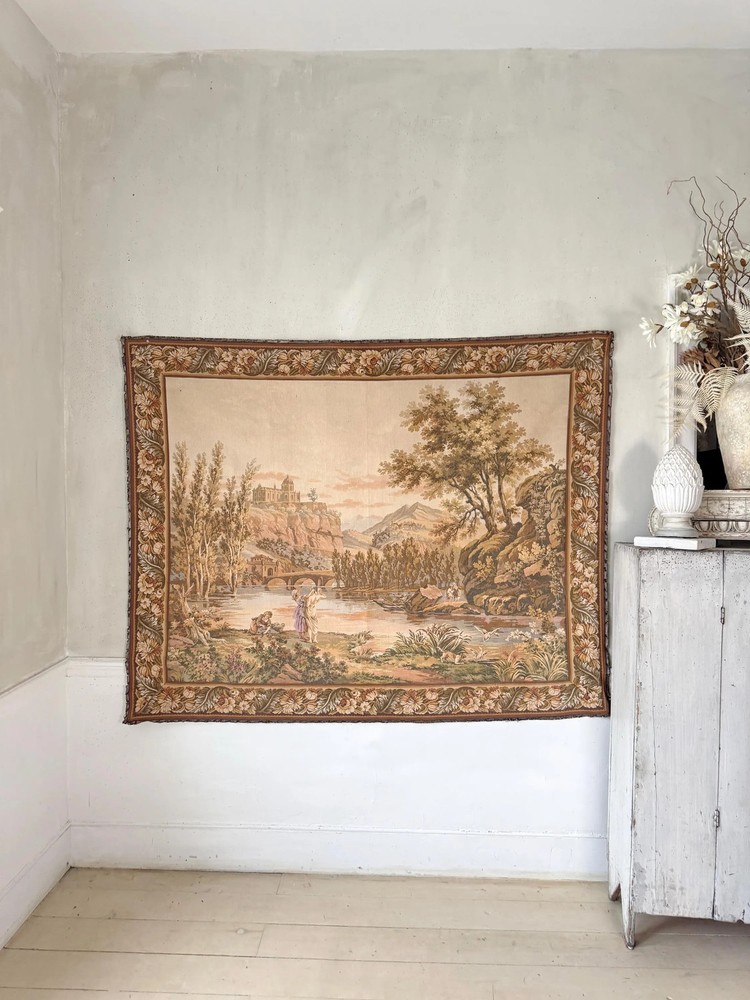 5.7ftx4.6ft Vintage Tapestry Wall Hanging French Landscape Scene JP Label Earth