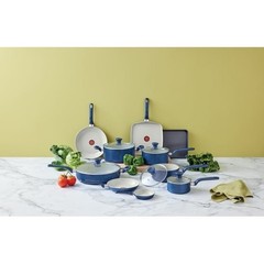 T-fal Easy Care Ceramic, 20 Piece Pots and Pans Cookware Set, Electric Blue