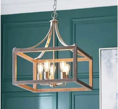 Hampton Bay Boswell Quarter 5-Light Brushed Nickel Weathered Wood Chandelier