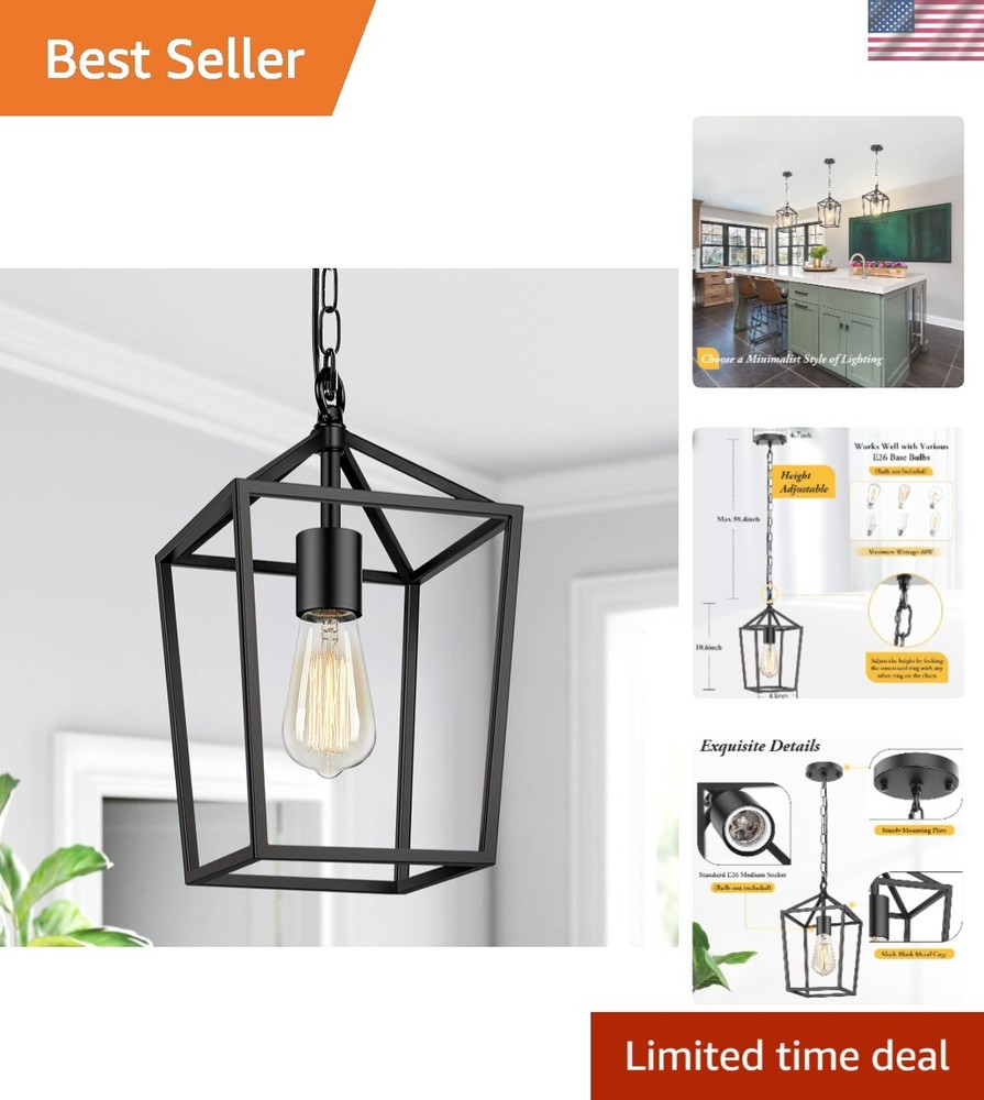 Elegant Farmhouse Black Pendant Light: Adjustable 49.4in Lantern for Any Room
