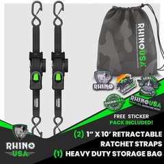 Rhino USA 2in x 10ft Retractable Ratchet Straps, 2 Pack, 1,000lbs Working Load