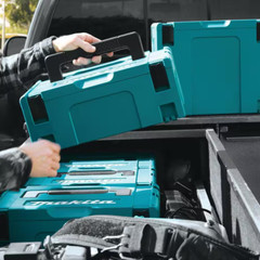 15.5 In. Large Interlocking Tool Box | Makita X Storage Portable Plastic Blue