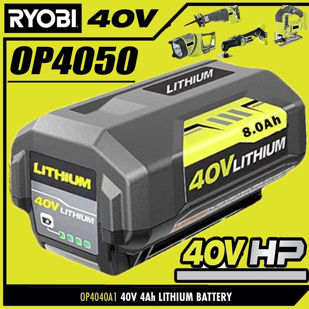 8.0Ah Battery 40 Volt for Ryobi 40V Lithium OP40602 Battery with LED / Charger