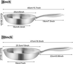 Stainless Steel Frying Pan Set 2 Piece, 8,10 Inch Tri-Ply Frying Pans Non Stick,