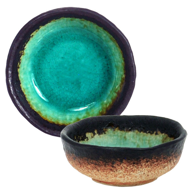 SET of 2 Japanese 3.25″ Soy Sauce Dipping Bowl Green Kosui Crackle Made in Japan