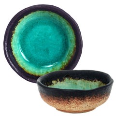 SET of 2 Japanese 3.25″ Soy Sauce Dipping Bowl Green Kosui Crackle Made in Japan