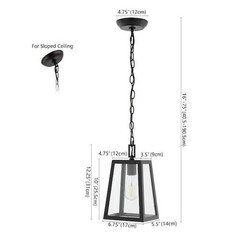 JONATHAN Y Glendale 6.75 in. Black/Clear Iron/Glass Outdoor LED Pendant Light
