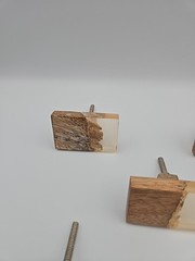Modern Brutalist Wood & Resin Cabinet Drawer Knob set 12 Rectangular Shape READ