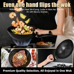 13-Inch Carbon Steel Wok Pan – Non-Stick Cookware with Ergonomic Handle