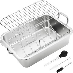 20 lb Capacity 15″ Stainless Steel Roasting Pan with V-Rack – Perfect for Turkey