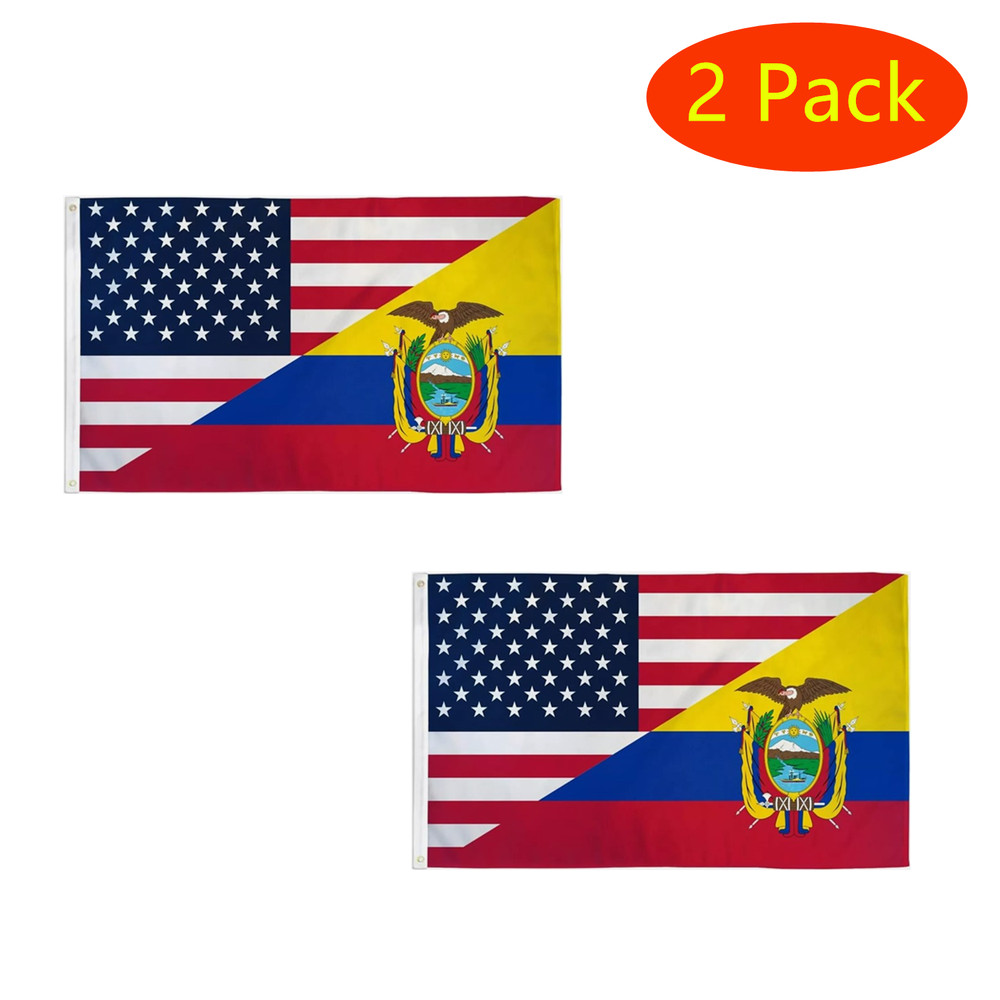 2 Pack Double Sided USA & Ecuador Combination Flag 3x5ft Vibrant Print