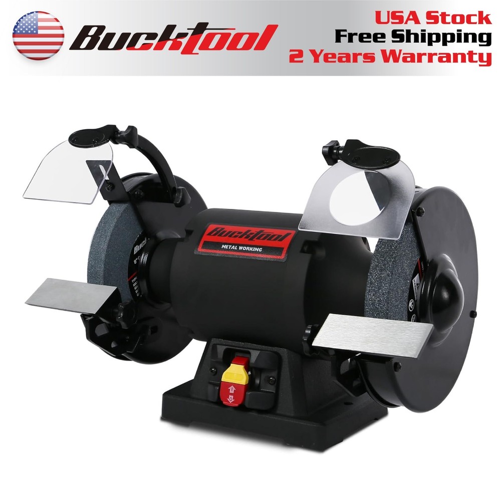 BUCKTOOL 1.0 HP 8 Inch High Speed Bench Grinder, 4.8A 3590 RPM Table Grinder
