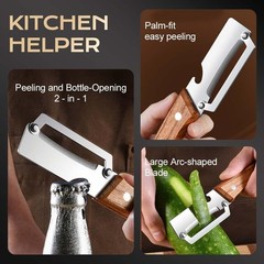 2Pack 2 in 1 Wooden Handle Multi Functional Vegetable Peeler With Bottle Opener