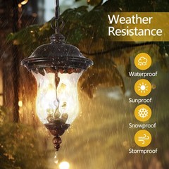 19″ Outdoor Pendant Light Waterproof Vintage Porch Hanging Lantern Patio Fixture