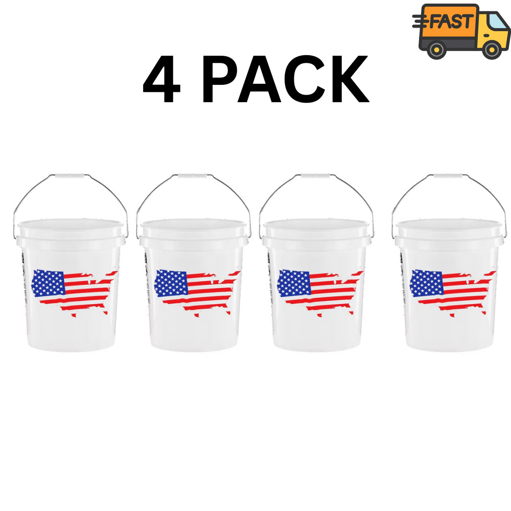 United Solutions 5 Gallon Plastic Bucket USA Flag Design Pack of 4 PN0281