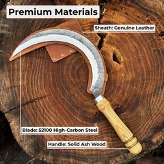 Forged Gardening Sickle 7.48” Blade Carbon Steel with Leather Sheath Belt Loop