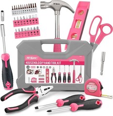 Hi-Spec Pink Household Tool Kit Set with Toolbox Case for DIY Home Repair