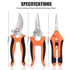3 pcs garden shears Stainless steel Gardening scissors Pruning shears for garden