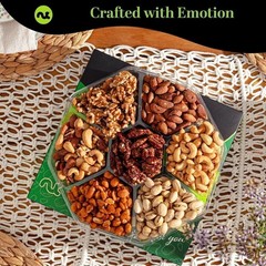 Nuts Gift Basket in Green Box Packaging (7 Piece Assortment, 1 LB)