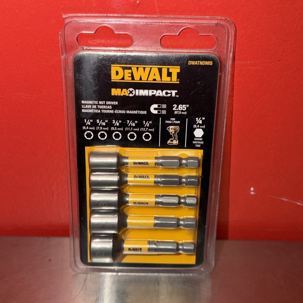 DeWALT MAX IMPACT 5-PCS MAGNETIC NUT DRIVER 1/4 5/16 3/8 7/16 1/2 1/4″-SHANK HQ