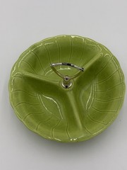 VINTAGE 60’S LANE & CO. CALIFORNIA CHARTREUSE GREEN DIVIDED CANDY NUT DISH BOWL