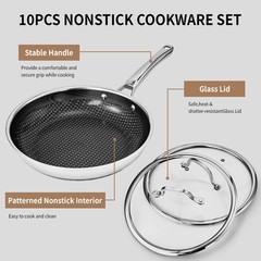10 Piece Non Stick Pot and Pan Set with Oven Safe Design for Induction Gas