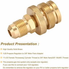 1LB Propane Tank Cansiter Regulator Adapter Connect to 3/8″Male Flare 5/8″-18UNF