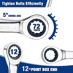 WORKPRO 12-piece Stubby Ratcheting Wrench Set, Metric 8-19mm 72-Tooth Cr-V Steel