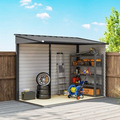 4.6′ x 9′ Metal Outdoor Storage Shed with Lockable Doors, Dark Gray