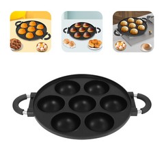 15.35*11.02*2.17″ Black Round Aluminum 7 Holes Takoyaki Pan Maker Hand Wash Only