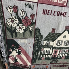 VTG 90s Tapestry Throw Blanket Welcome Home Calendar Holidays 12 Months EUC