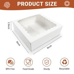 30 Pack White Pie Bakery Boxes with Window, 8 x 8 x 2.5 Inches Auto-Popup Coo…