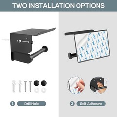 Matte Black Toilet Paper Roll Holder with Shelf SetSail Wall Mount