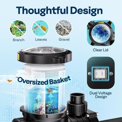 Hayward 1.5HP Swimming Pool Pump In/Above Ground w/ Filter Strainer & Connectors