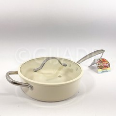 Authentic kitchen Non-Stick Ceramic 2.8-qt Sauté Pan Frying Beige & Silver New
