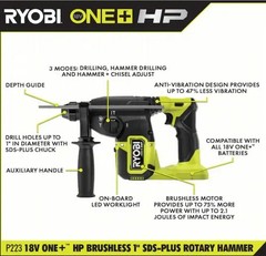 Ryobi P223K2SB 18V 1 inch Cordless Rotary Hammer Drill Z14