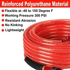 Air Compressor Hose 1/4″ x 50 Ft Flexeel Reinforced Polyurethane (PU) Air Hose