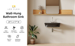 24″ Matte Black Wall Mount Bathroom Sink 4″ Centerset with Overflow & 3 Holes