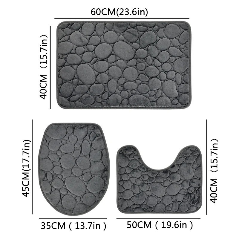 3PC Non Slip Memory Foam Bathroom Rug Set Pebble Stone Bath Mats US