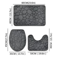 3PC Non Slip Memory Foam Bathroom Rug Set Pebble Stone Bath Mats US