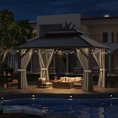 10 x 12 ft Hardtop Gazebo with Nettings and Curtains, Steel Double Roof Gazebo