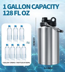 Insulated Water Bottle, 1 Gallon Jug with Handle, 128 oz Stainless Steel Large