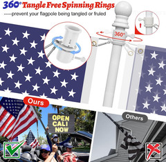 6FT Flag Pole Tangle Free Stainless Steel Durable Rust Free Wind Resist Metal…