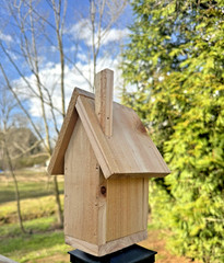 Handmade Cedar Birdhouse w/ Chimney Rustic Outdoor Wren Chickadee Nest Box