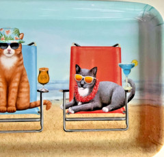 Cats on the Beach in Beach Chairs Melamine Tray Nautical Scene 19.75 X 6.25