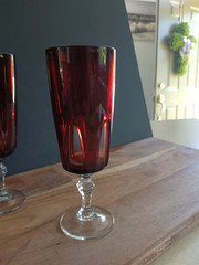 Vintage Ruby Red French Crystal Cordial Liqueur Glasses Set of 4 France Stemware