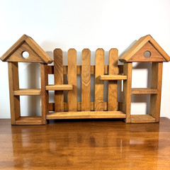 Vintage Wooden Shelf Picket Fence Bird House Trinket Shelves 26.5″ w x 15″ h