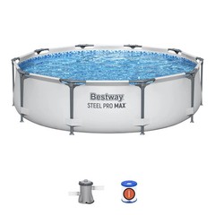 Bestway Steel Pro Max 10’x30″ Round Above Ground Outdoor Swimming Pool with Pump